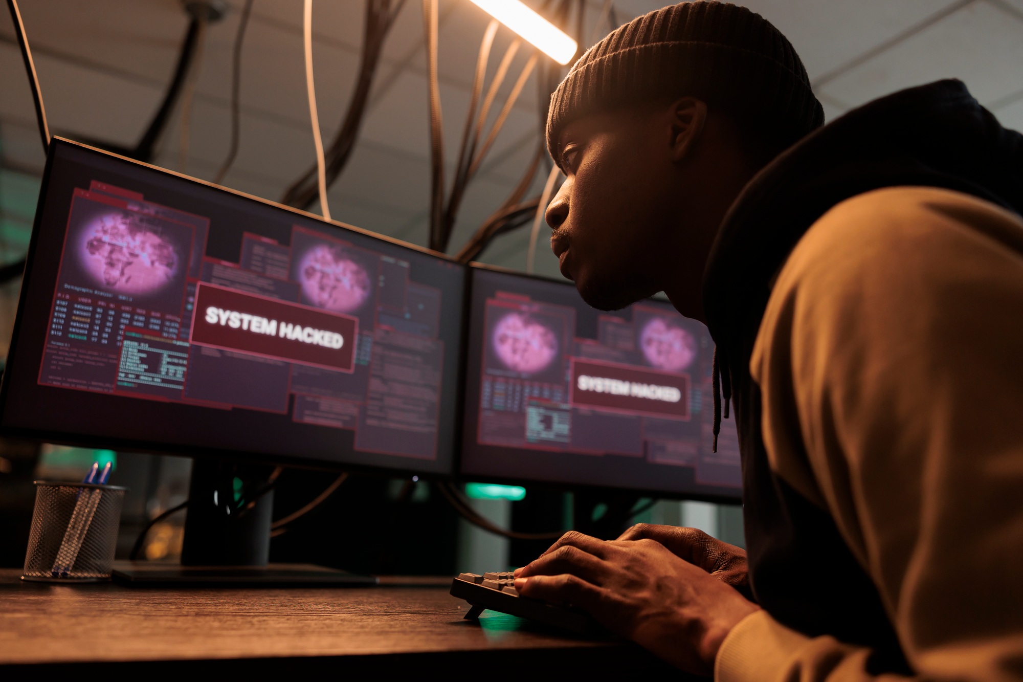 Cyberattack, computer security technology, information leak, hacker accessing system